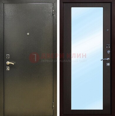 Входная темно-серая дверь c порошковым покрытием и МДФ с зеркалом ДЗ-114 в Архангельске