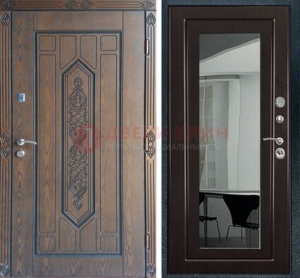 Уличная коричневая дверь c виноритом и МДФ Венге с зеркалом ДЗ-116 в Архангельске