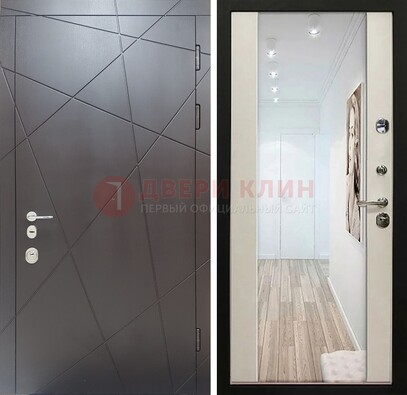 Железная коричневая дверь со светлой МДФ внутри и зеркалом ДЗ-125 в Архангельске