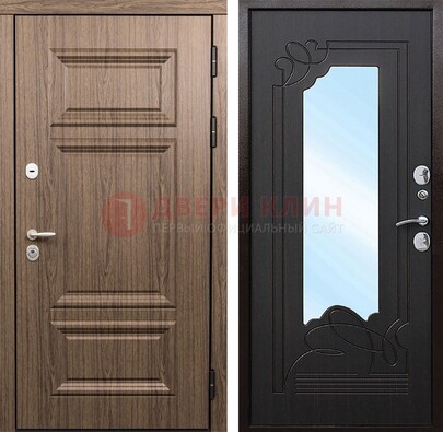 Входная коричневая дверь с зеркалом МДФ Венге ДЗ-127 в Архангельске