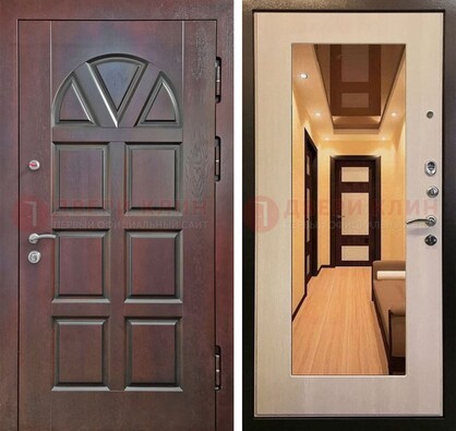 Темная железная дверь с МДФ и зеркалом в квартиру ДЗ-135 в Архангельске