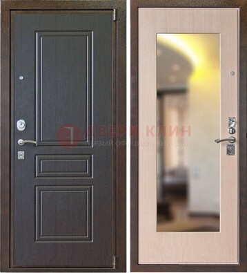 Коричневая стальная дверь с зеркалом МДФ внутри ДЗ-27 в Архангельске