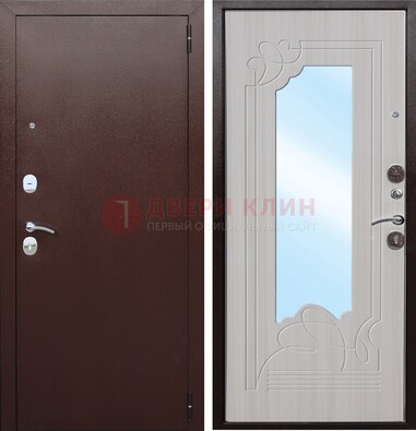 Коричневая металлическая дверь с зеркалом МДФ внутри ДЗ-33 в Волгограде