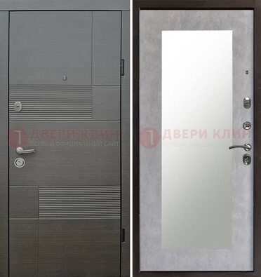 Серая входная дверь с МДФ панелью и зеркалом внутри ДЗ-51 в Архангельске