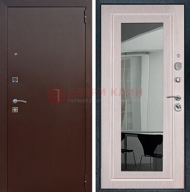 Входная дверь с порошковым напылением Медный антик/Белый дуб с зеркалом ДЗ-63 в Архангельске