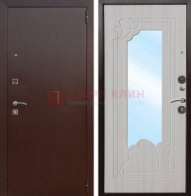Стальная дверь с порошковым покрытием с резной МДФ и зеркалом ДЗ-66 в Архангельске