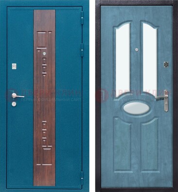 Голубая металлическая дверь МДФ с тремя зеркальными вставками ДЗ-78 в Архангельске